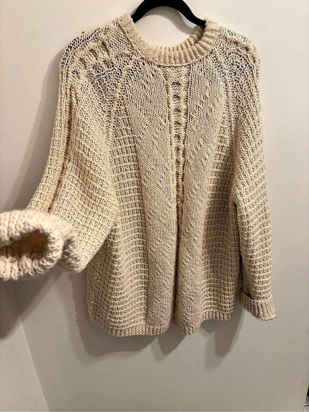 Oversized Hand Knit Crewneck Sweater in Cream